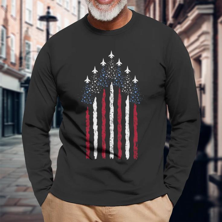 Patriotic Stars Red White Blue Usa Fighter Jets 4Th Of July Long Sleeve T-Shirt Gifts for Old Men