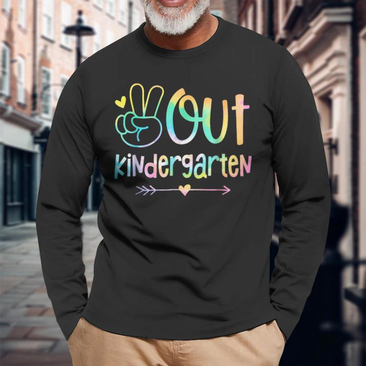 Peace Out Kindergarten Tie Dye Last Day Of School Long Sleeve T-Shirt Gifts for Old Men