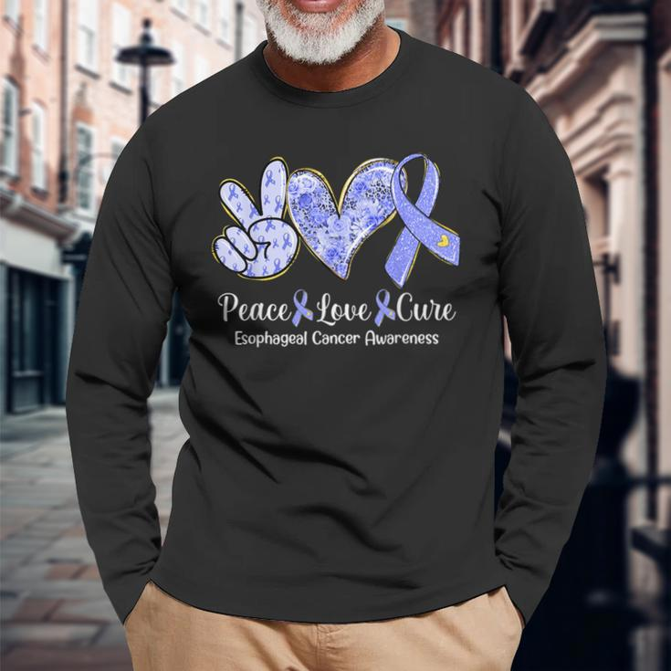 Peace Love Cure Periwinkle Ribbon Esophageal Cancer Long Sleeve T-Shirt Gifts for Old Men