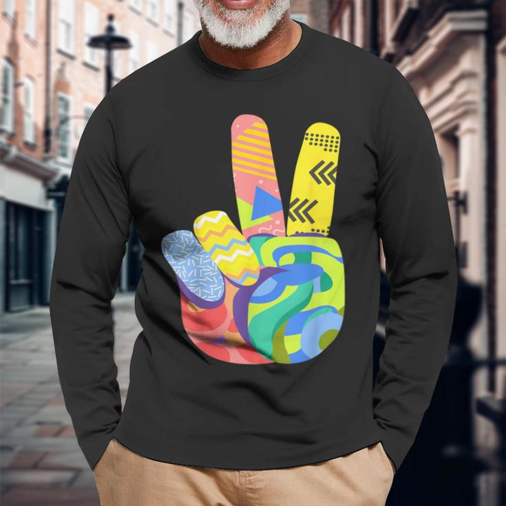 Peace Sign Hand Tie Dye Hippie 60S 70S 80S Boys Girls Long Sleeve T-Shirt Gifts for Old Men