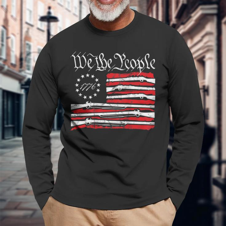 We The People Gun Rights American Flag 4Th Of July On Back Long Sleeve T-Shirt Gifts for Old Men