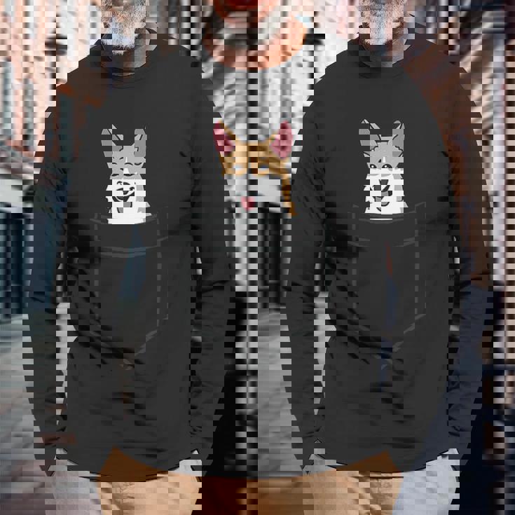 Perro Corgi En El Bolsillo Lindo Perro De Bolsillo Corgi Camiseta de manga larga Regalos para ancianos