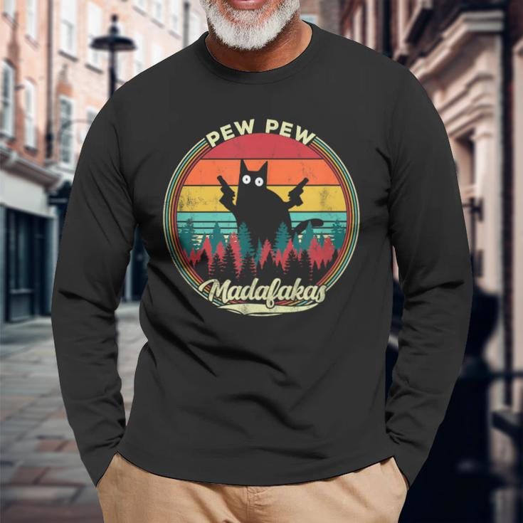 Pew Pew Madafakas Retro Crazy Cat Long Sleeve T-Shirt Gifts for Old Men