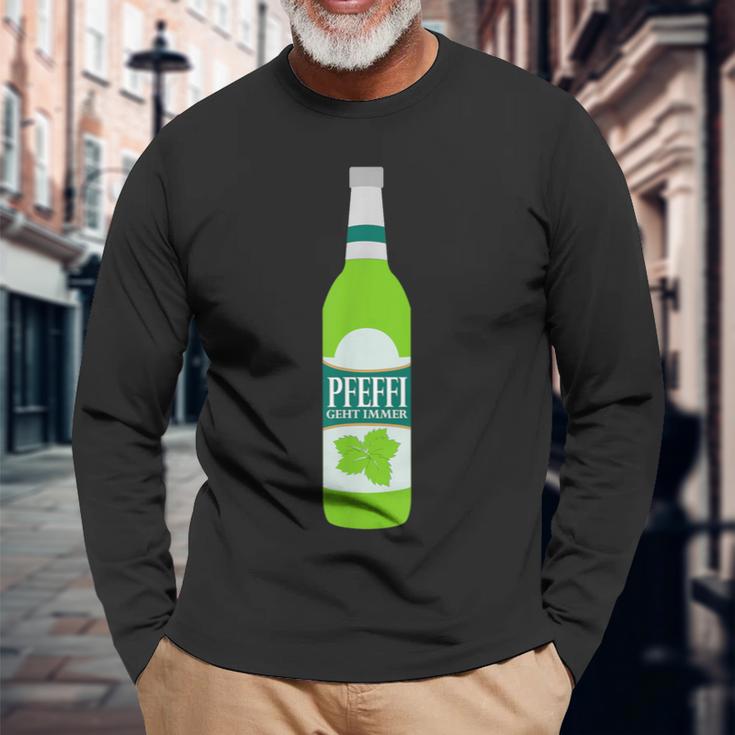 Pfeffi Geht Immer Trinken Saufen Peppermint Liqueur Party Langarmshirts Geschenke für alte Männer