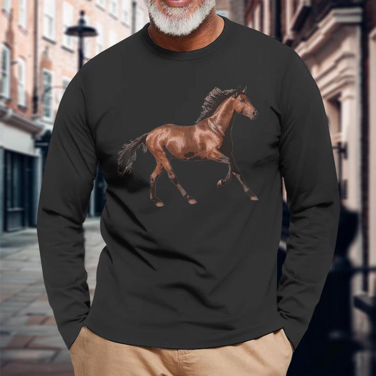 Pferd Braun Hengst Brauner Schwarze Mähne Langarmshirts Geschenke für alte Männer