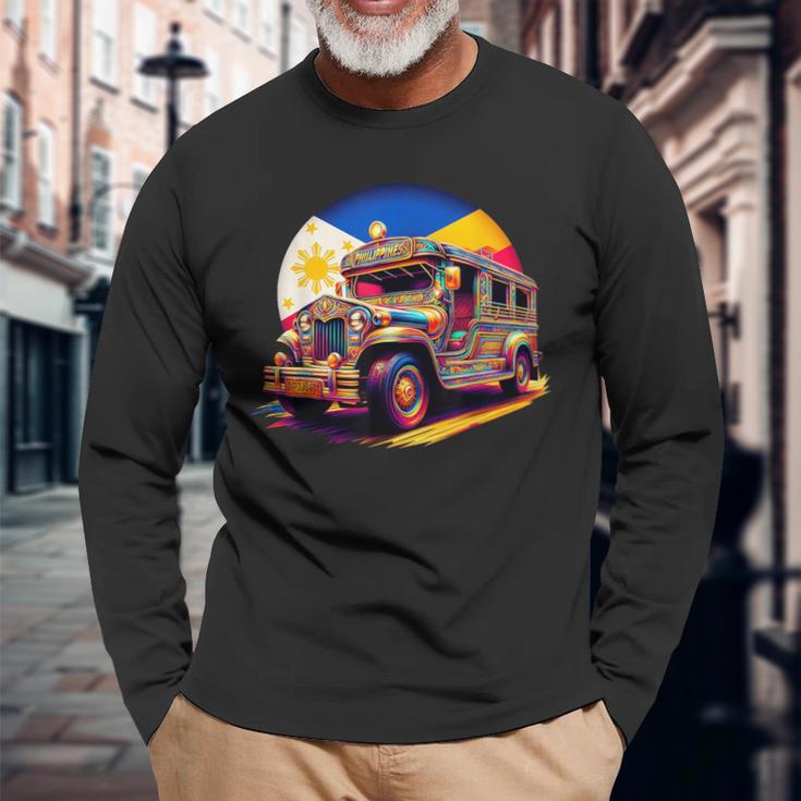 Philippines Flag Proud Filipino Souvenir Philippines Jeepney Long Sleeve T-Shirt Gifts for Old Men