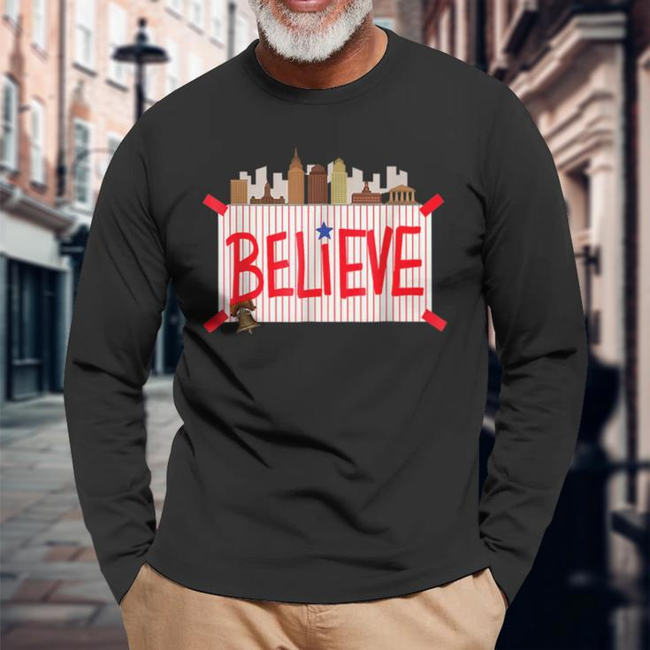 Philly Believe Ring The Bell Philadelphia Baseball Player Long Sleeve T-Shirt Gifts for Old Men