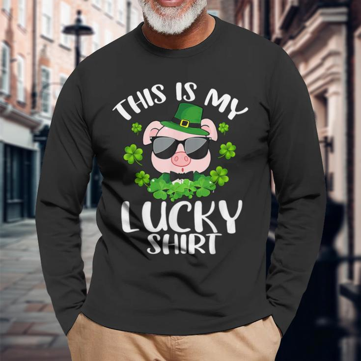 Pig Leprechaun Hat St Patrick's Day This Is My Lucky Long Sleeve T-Shirt Gifts for Old Men