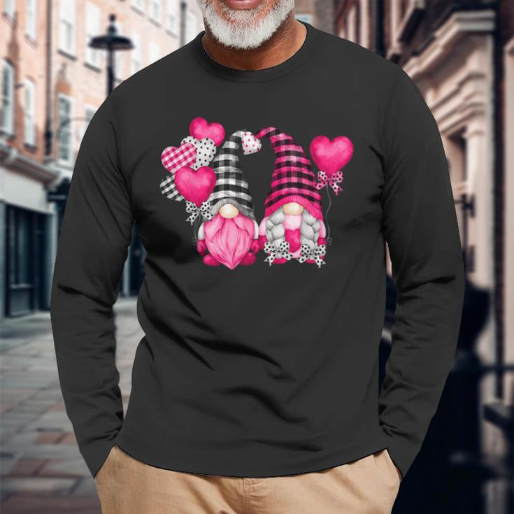 Pink Buffalo Plaid And Heart Balloons Valentine's Day Gnome Long Sleeve T-Shirt Gifts for Old Men