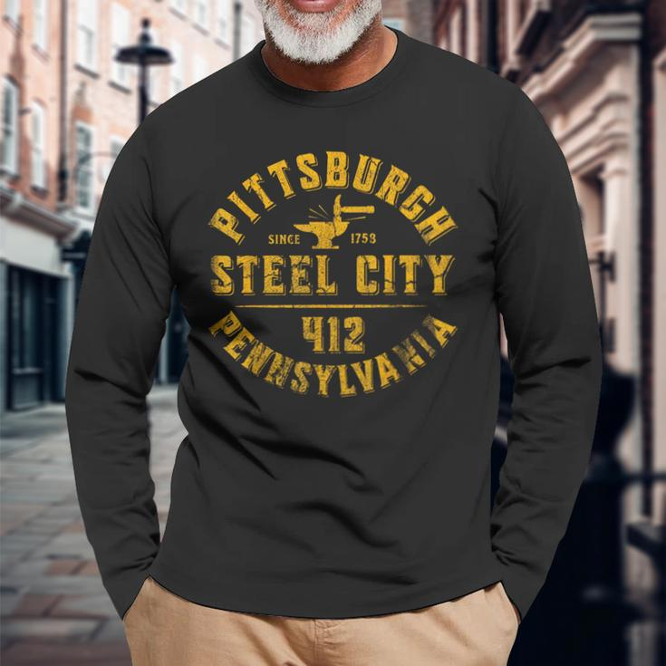 Pittsburgh Pennsylvania Sl City Home 412 Vintage Long Sleeve T-Shirt Gifts for Old Men