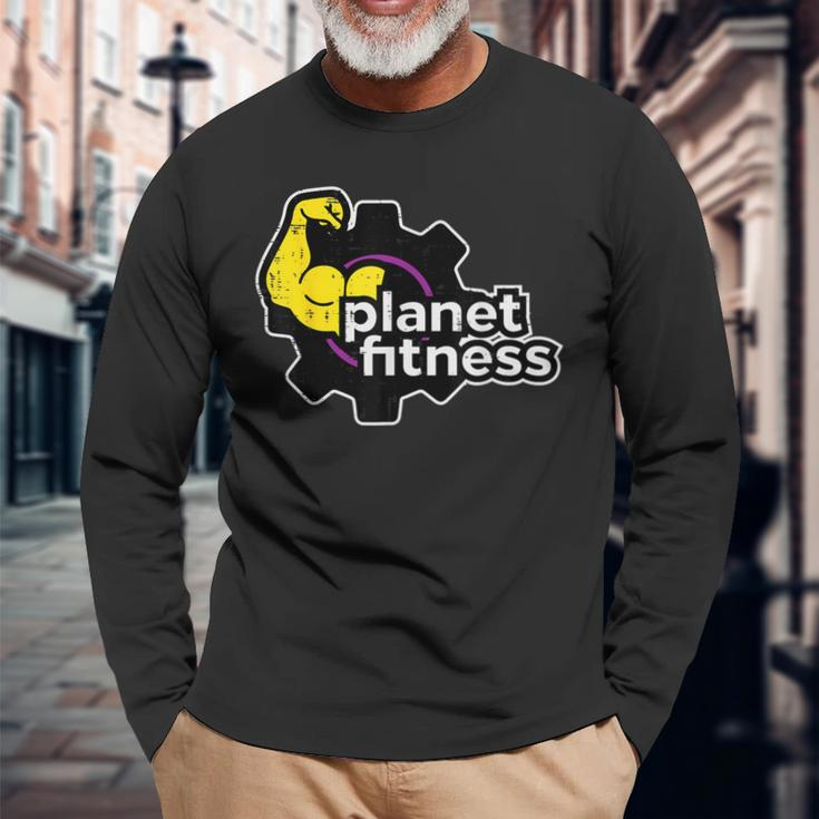 Planet Gym Fitness Bicep Workout Exercise Training Women Long Sleeve T-Shirt Gifts for Old Men