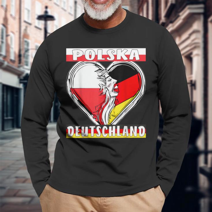 Polska Deutschland Herz Deutsch Polen Langarmshirts Geschenke für alte Männer