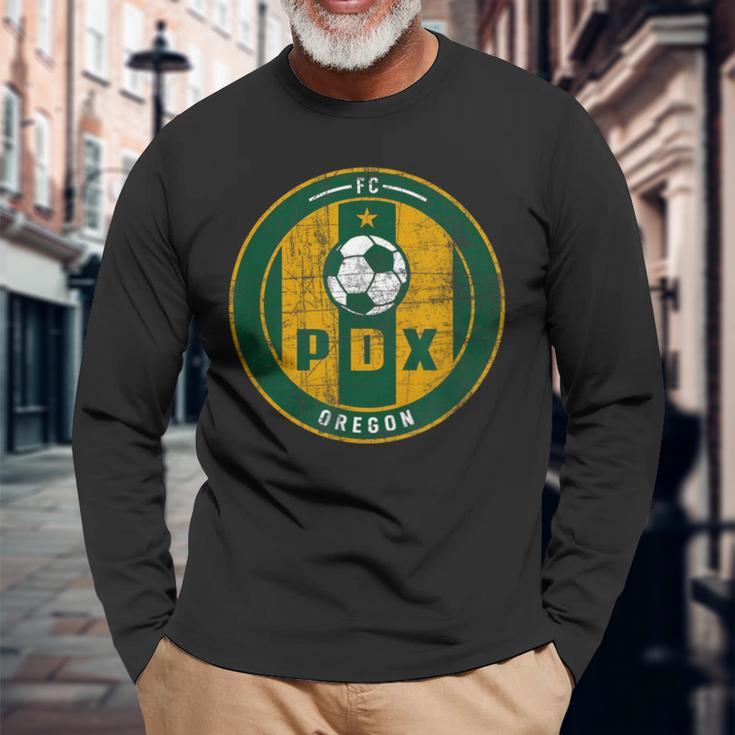 Portland Soccer Jersey Distressed Badge Original Long Sleeve T-Shirt Gifts for Old Men