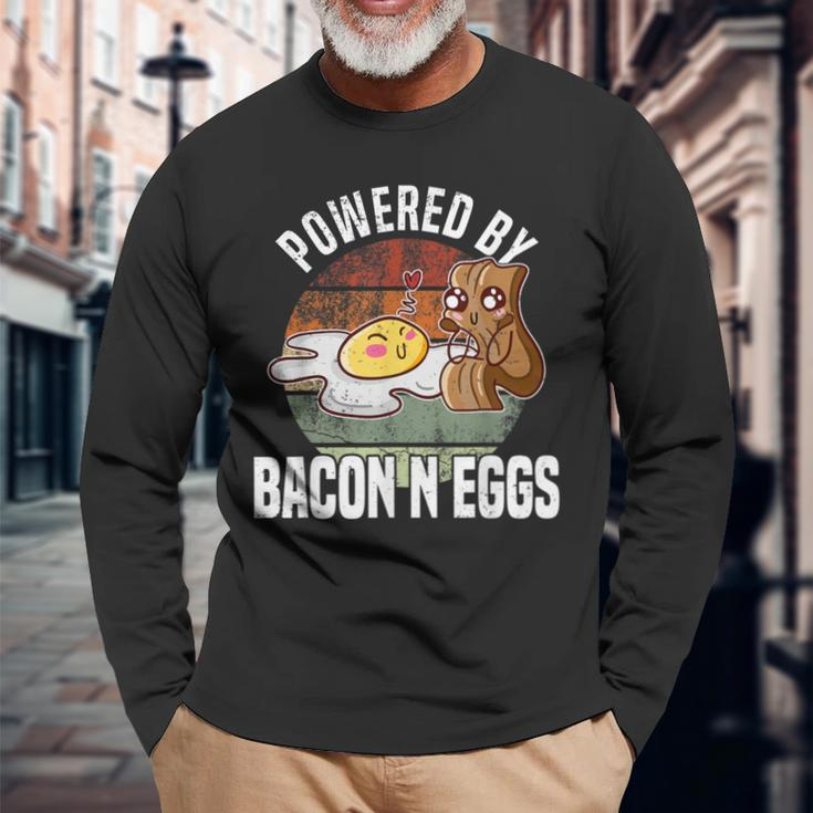 Powered By Bacon And Eggs Bacon Lover Long Sleeve T-Shirt Gifts for Old Men