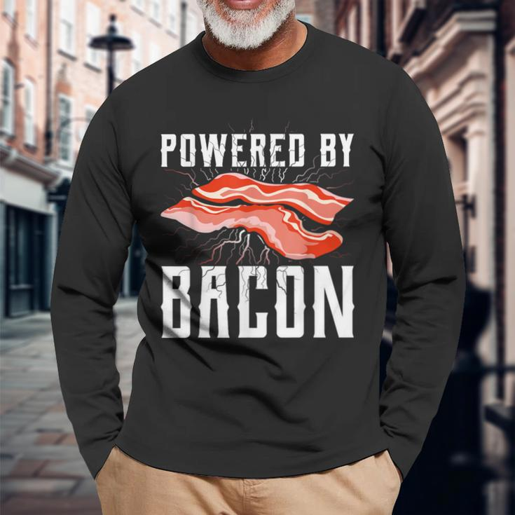 Powered By Bacon For Meat Lovers Keto Bacon Long Sleeve T-Shirt Gifts for Old Men