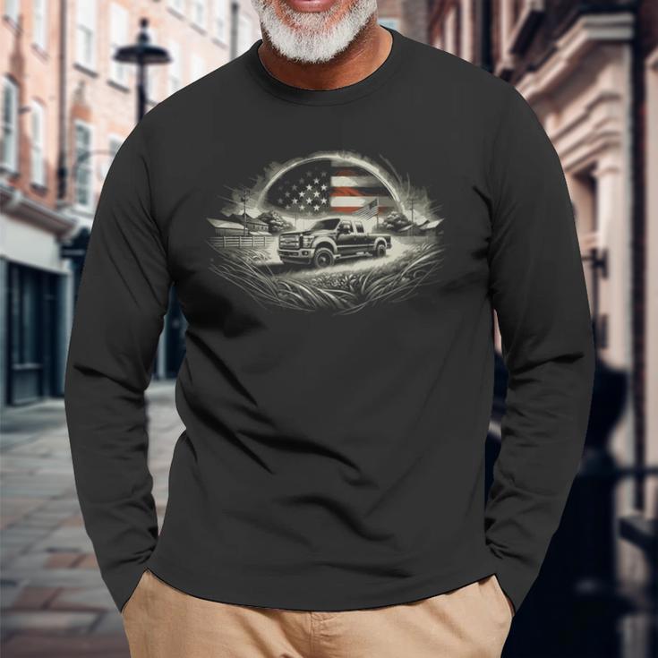 Powerstroke Turbo Diesell Truck American Flag Rolling Coal Long Sleeve T-Shirt Gifts for Old Men