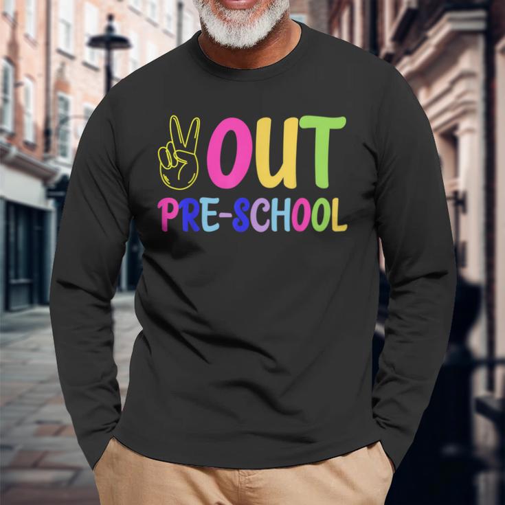 Out Pre-School Peace Sign Last Day Of School Tie Dye Long Sleeve T-Shirt Gifts for Old Men