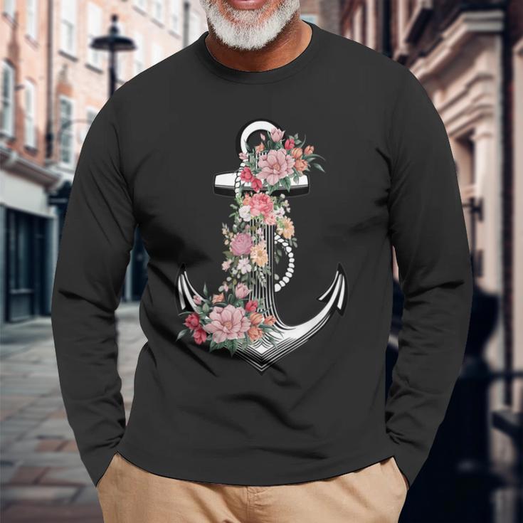 Preppy Nautical Anchor For Sailors Boaters & Yachting Long Sleeve T-Shirt Gifts for Old Men