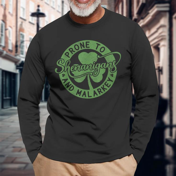 Prone To Shenanigans And Malarkey St Patricks Day 2024 Long Sleeve T-Shirt Gifts for Old Men