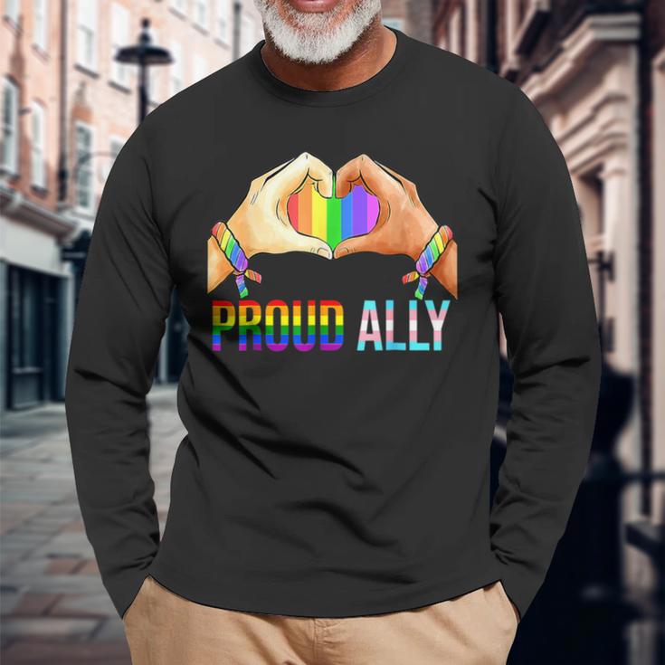 Proud Ally Pride Lgbt Transgender Flag Heart Gay Lesbian Long Sleeve T-Shirt Gifts for Old Men