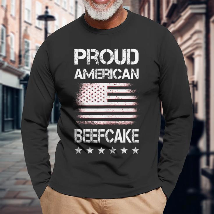 Proud American Beefcake Fourth Of July Patriotic Flag Long Sleeve T-Shirt Gifts for Old Men