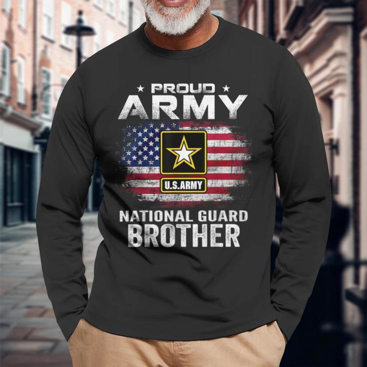 Proud Army National Guard Brother With American Flag Long Sleeve T-Shirt Gifts for Old Men