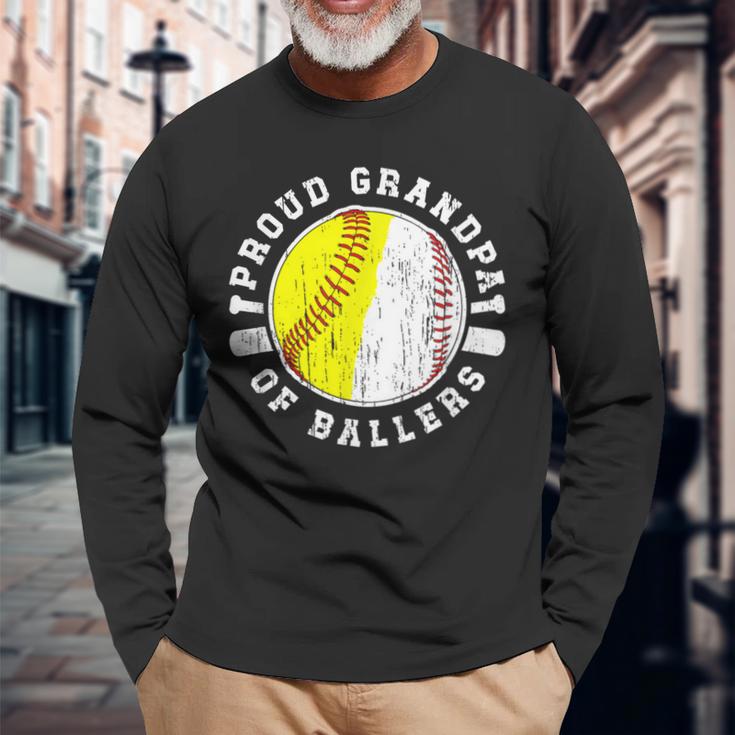 Proud Grandpa Of Ballers Softball Baseball Grandpa Long Sleeve T-Shirt Gifts for Old Men