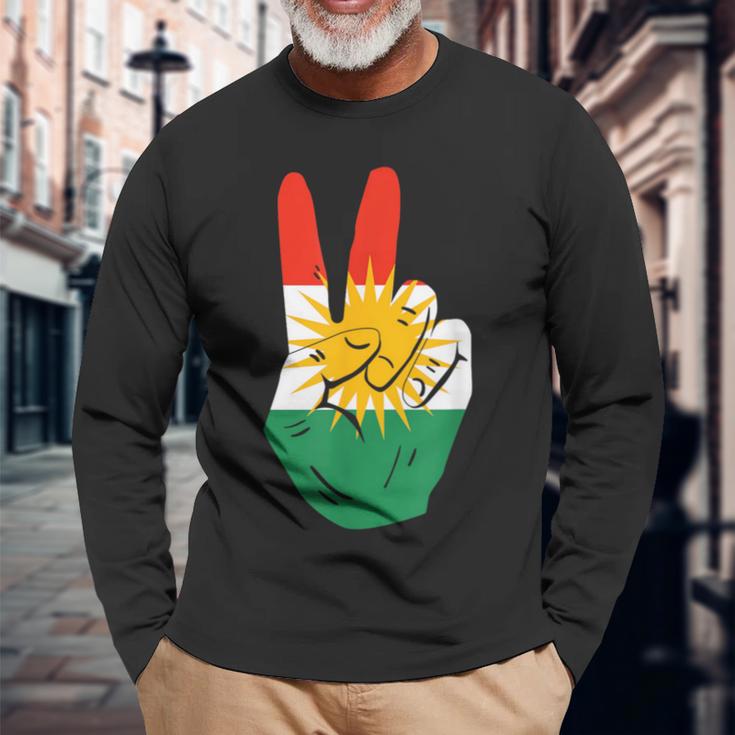 Proud Kurds Kurdistan Kurdische Flagge Peace Langarmshirts Geschenke für alte Männer