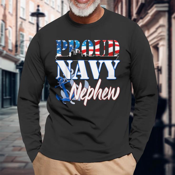 Proud Navy Nephew Usa Military Patriotic Long Sleeve T-Shirt Gifts for Old Men