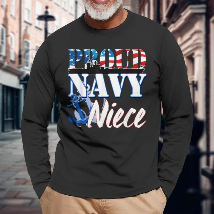 Proud Navy Niece Usa Military Patriotic Long Sleeve T-Shirt Gifts for Old Men