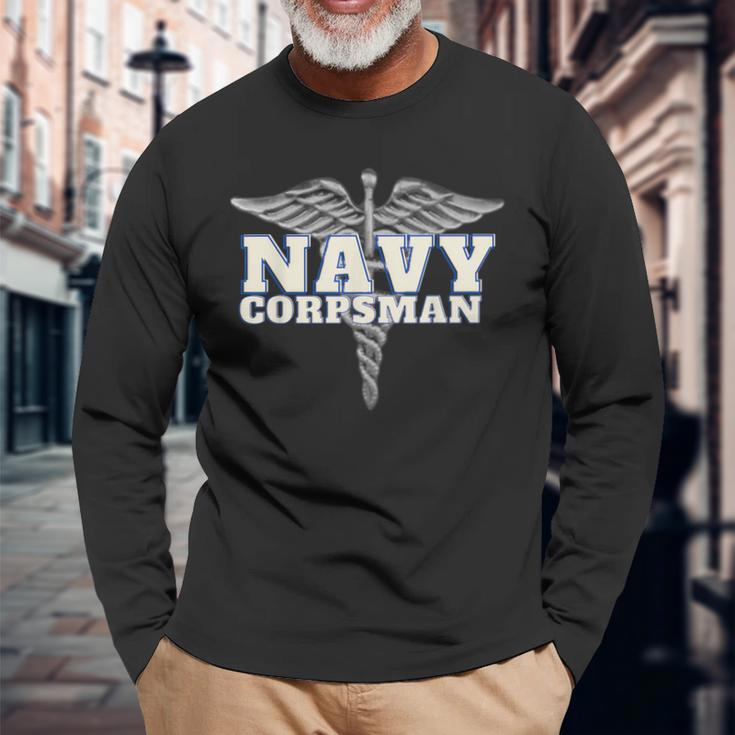 Proud United States Of America Navy Corpsman Long Sleeve T-Shirt Gifts for Old Men