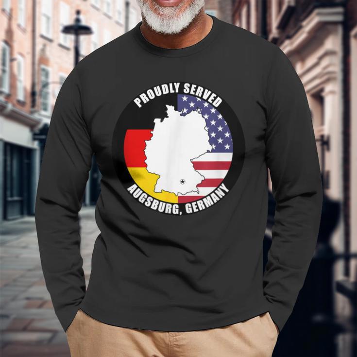 Proudly Served Augsburg Germany Military Veteran Army Vet Long Sleeve T-Shirt Gifts for Old Men