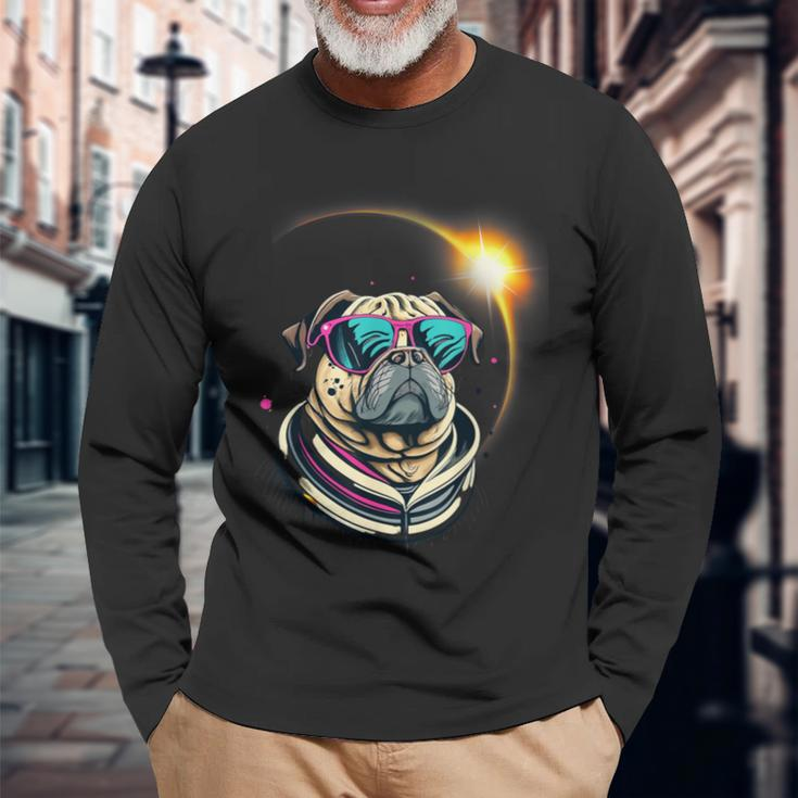 Pug Dog America 2024 Solar Eclipse Totality Accessories Long Sleeve T-Shirt Gifts for Old Men