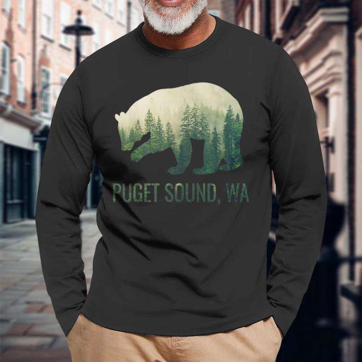 Puget Sound Bear State Of Washington Pacific Nw Wildlife Long Sleeve T-Shirt Gifts for Old Men