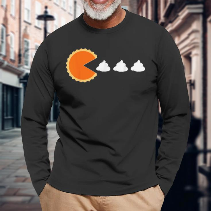 Pumpkin Pie Eating Whip Cream Gamer Thanksgiving Long Sleeve T-Shirt Gifts for Old Men