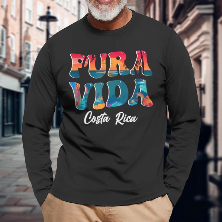Pura Vida Costa Rica Souvenir Cool Central America Travel Long Sleeve T-Shirt Gifts for Old Men