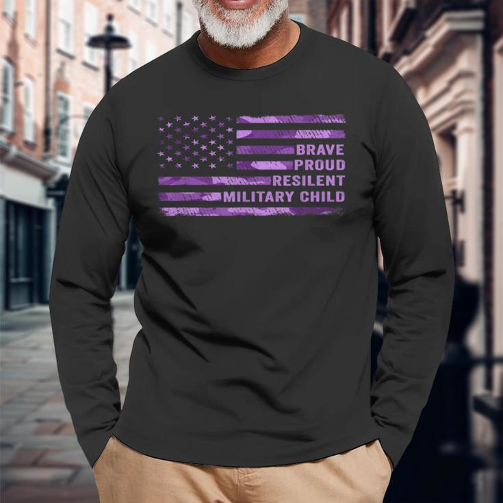 Purple Up Military Kid Us Flag Military Child Month Adult Long Sleeve T-Shirt Gifts for Old Men