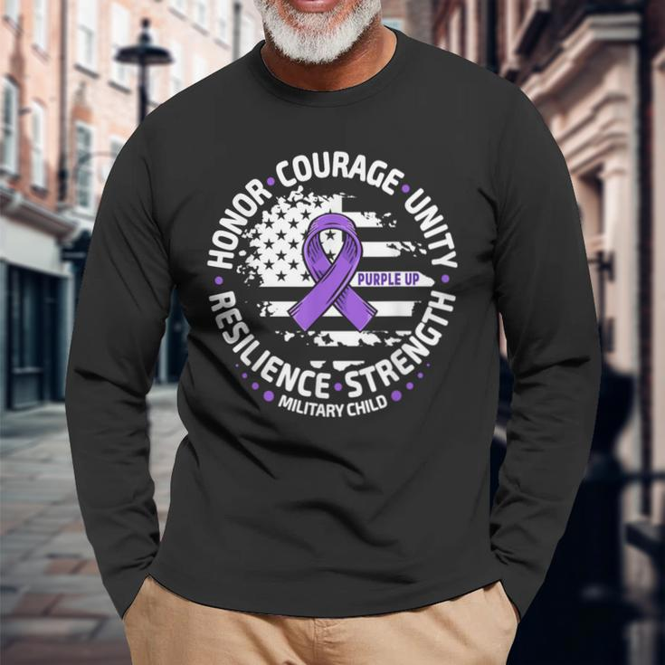 Purple Up For Military Kid Us Flag Cool Military Child Month Long Sleeve T-Shirt Gifts for Old Men