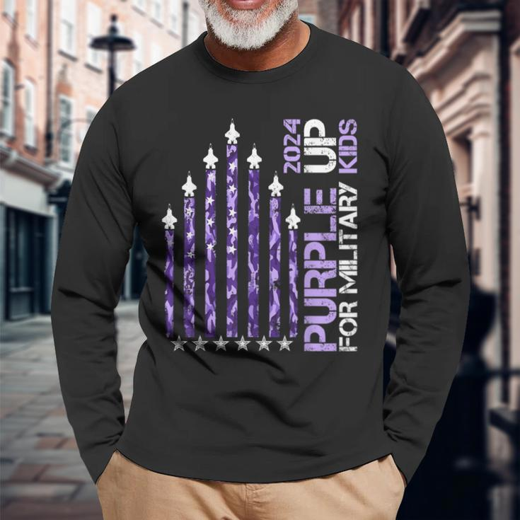 Purple Up Month Of Military Child Usa Ocp Camo Flag 2024 Long Sleeve T-Shirt Gifts for Old Men