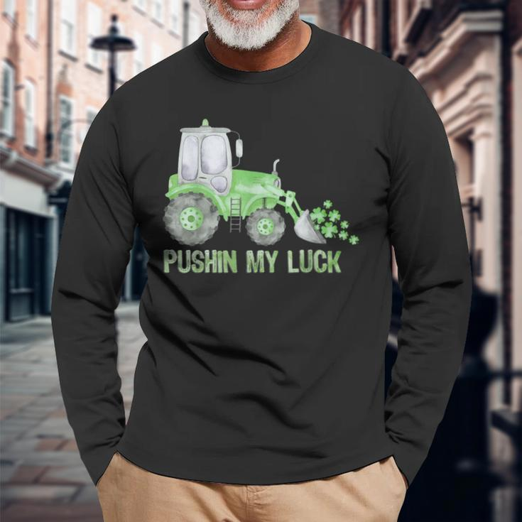 Pushing My Luck Construction Worker St Patrick's Day Boys Long Sleeve T-Shirt Gifts for Old Men