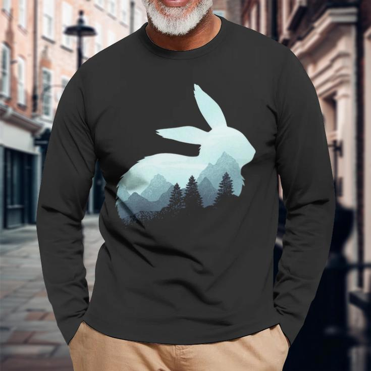 Rabbit Bunny Hare Double Exposure Surreal Wildlife Animal Pullover Long Sleeve T-Shirt Gifts for Old Men