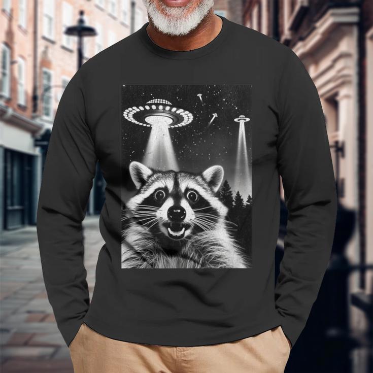 Raccoon Ufo Invasion Meme Alien Raccoon Ufo Selfie Long Sleeve T-Shirt Gifts for Old Men