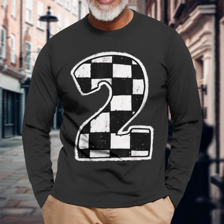 Race Car 2Nd Birthday Boy 2 Two Racing Car Flag Theme Party Long Sleeve T-Shirt Gifts for Old Men