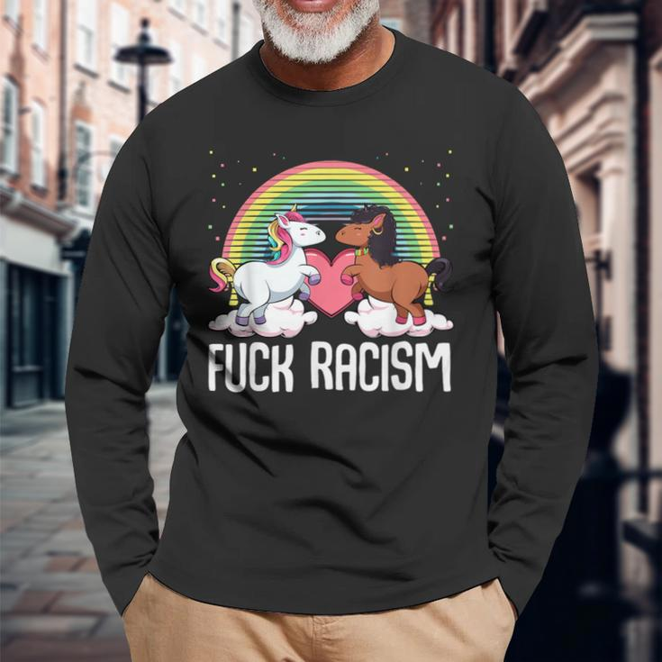 Racism Unicorn Anti Racism Langarmshirts Geschenke für alte Männer