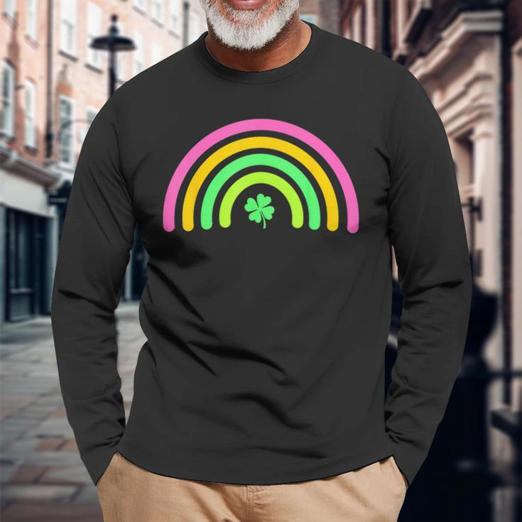 Rainbow Green Four Leaf Clover Proud Irish St Patrick's Day Long Sleeve T-Shirt Gifts for Old Men