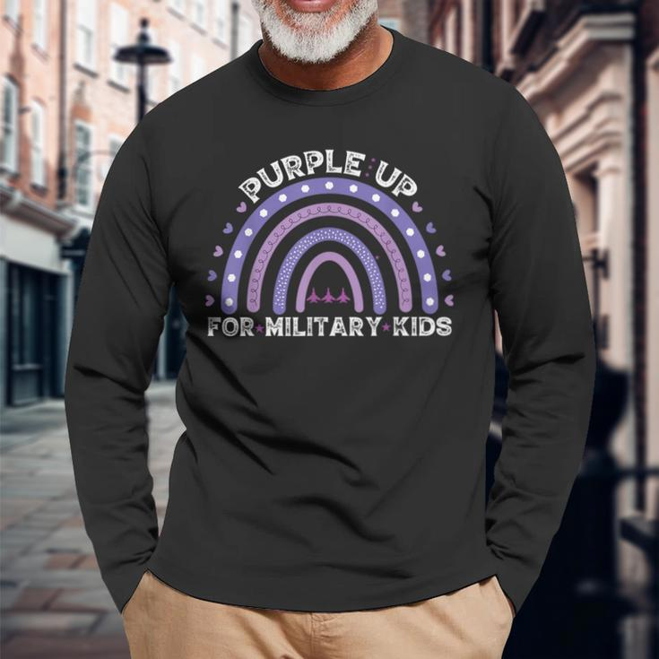 Rainbow Purple Up Military Child Awareness Long Sleeve T-Shirt Gifts for Old Men