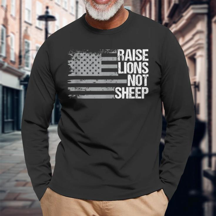 Raise Lions Not Sheep American Patriot Patriotic Lion Long Sleeve T-Shirt Gifts for Old Men