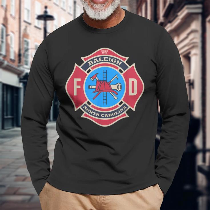 Raleigh Nc Bravery Badge Firefighter's Pride Emblem Long Sleeve T-Shirt Gifts for Old Men