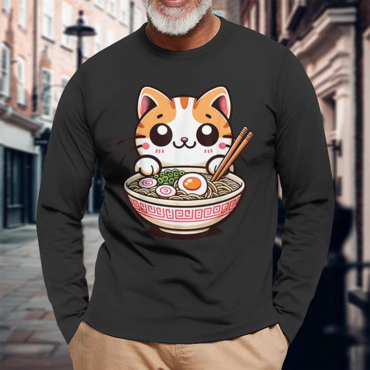Ramen Cat Kawaii Anime Cat Ramen Lover Sweet Long Sleeve T-Shirt Gifts for Old Men