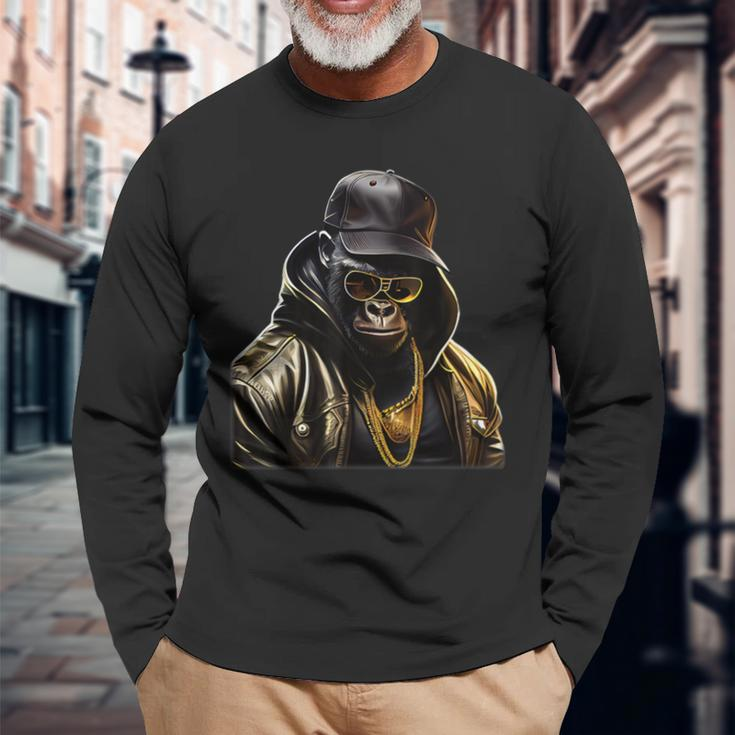 Rapper Gorilla I Retro Hip Hop I Gorilla Hip Hop Gangster Langarmshirts Geschenke für alte Männer